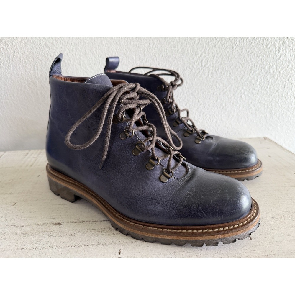 Massimo Matteo Italian Men's Ankle Boot Lace Up Navy Blue Gray‎ Size 8 M GUC